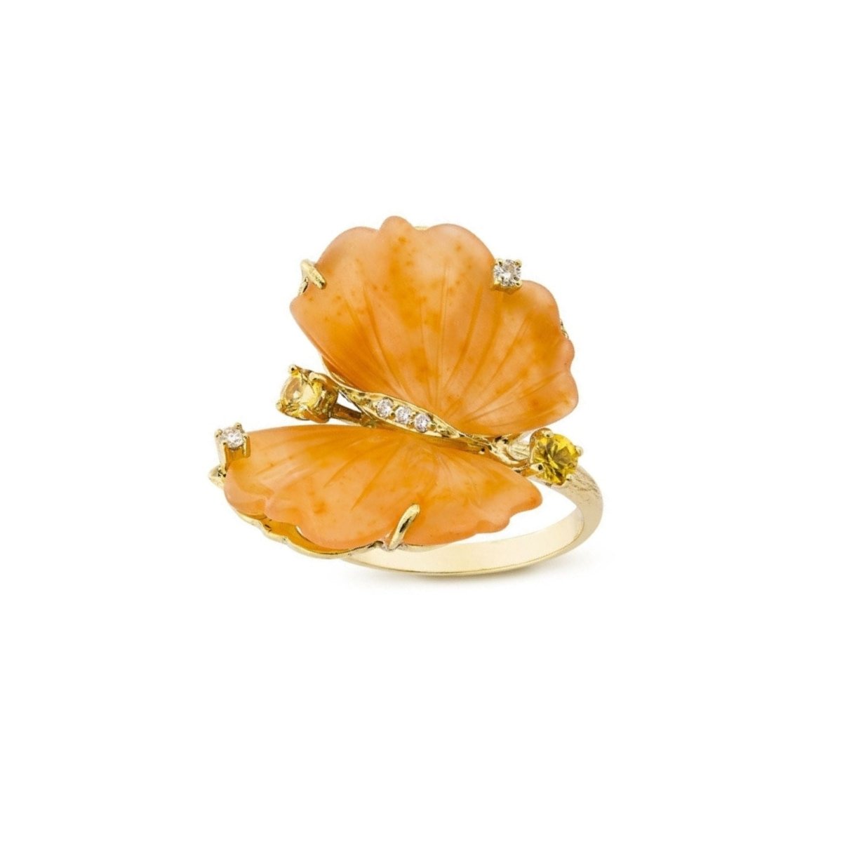 Bague Papillon en or jaune, quartzites, rhodolites et diamants - Castafiore