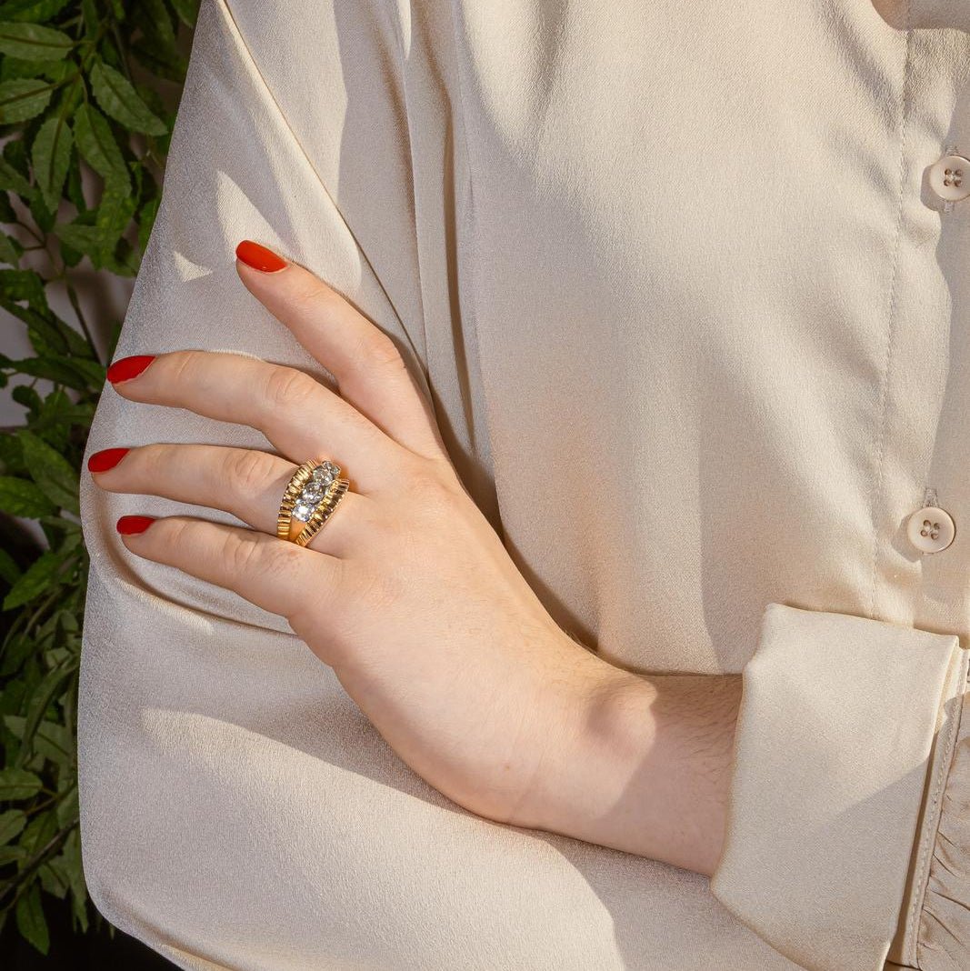 Bague Pavée en or blanc, or rose et diamants - Castafiore