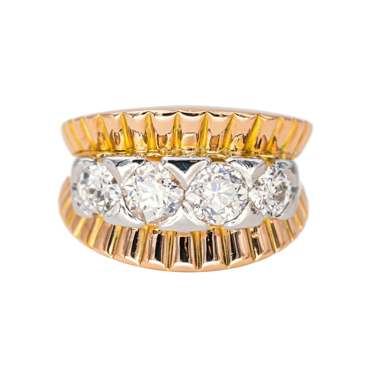 Bague Pavée en or blanc, or rose et diamants - Castafiore