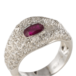 Bague Pavée en or blanc, rubis et diamants - Castafiore