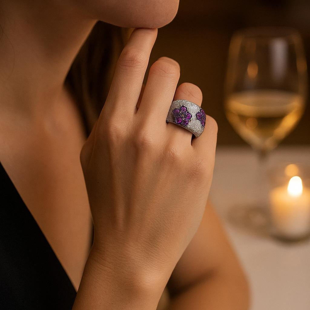 Bague Pavée en or blanc, rubis et diamants - Castafiore