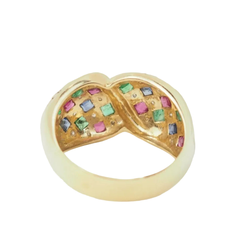 Bague pavée en or jaune, diamants et pierres précieuses - Castafiore