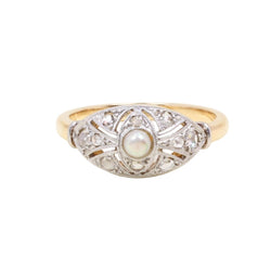 Bague Pavée en or jaune, platine, perle et diamants - Castafiore