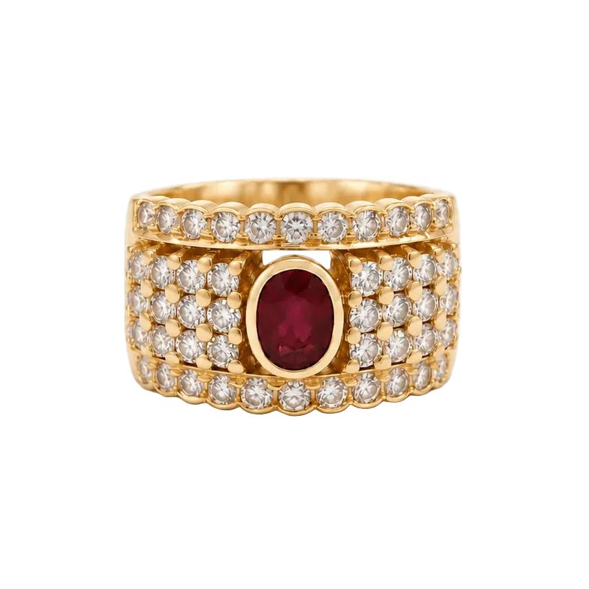 Bague Pavée en or jaune, rubis et diamants - Castafiore