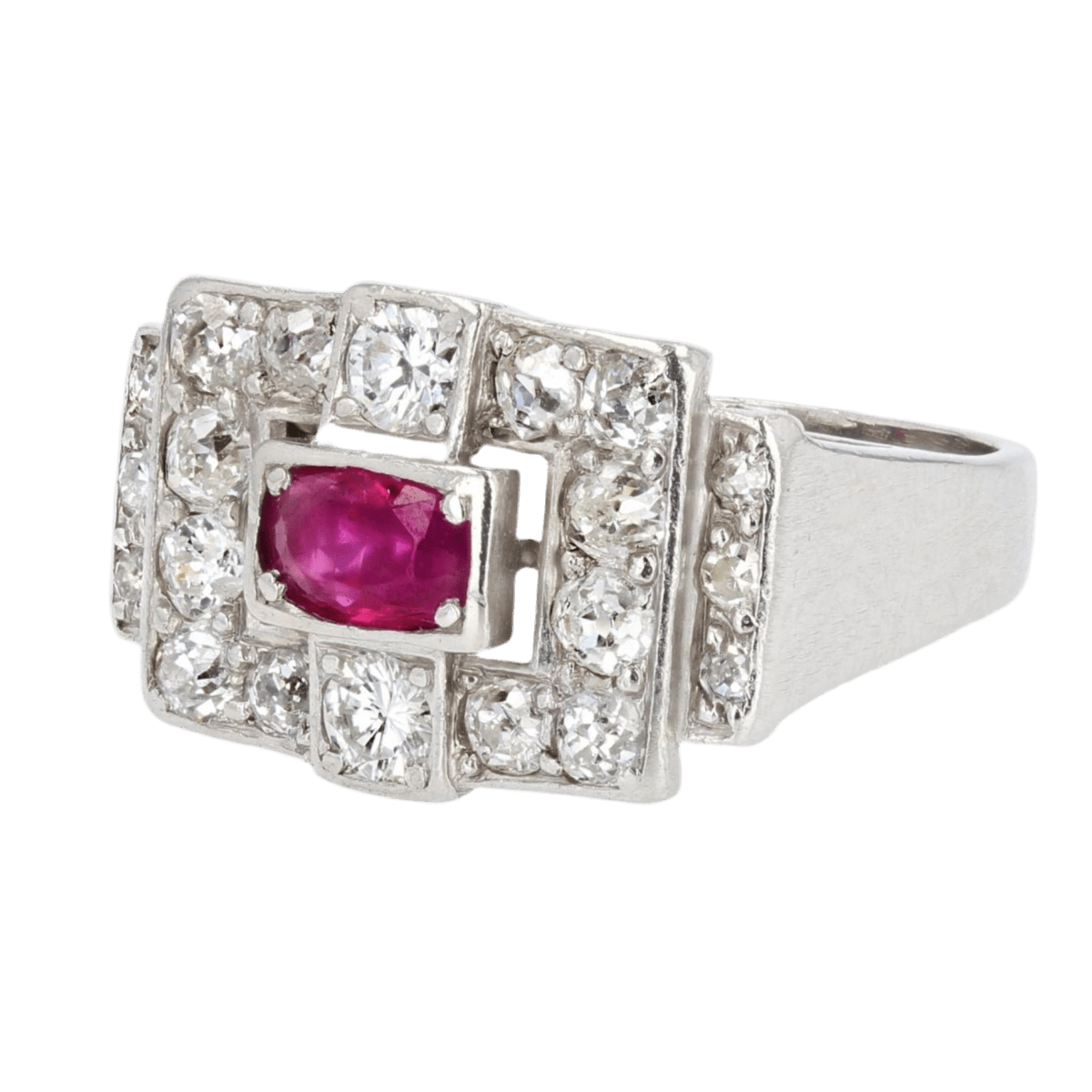 Bague Pavée en platine, rubis et diamants - Castafiore