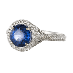 Bague Pavée en platine, saphir et diamants - Castafiore
