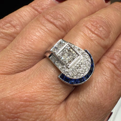 Bague Pavée en platine, saphirs et diamants - Castafiore