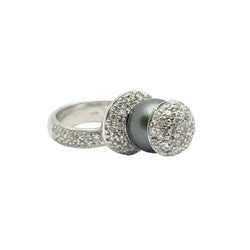 Bague Pavée NIZZA en or blanc, perle et diamants - Castafiore