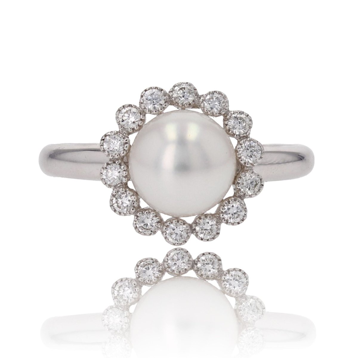 Bague perle de culture Akoya et diamants or blanc - Castafiore