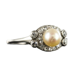 Bague perle de culture diamants art déco - Castafiore