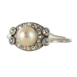 Bague perle de culture diamants art déco - Castafiore