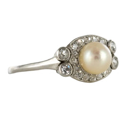 Bague perle de culture diamants art déco - Castafiore