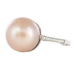 Bague perle de culture rose et diamants - Castafiore