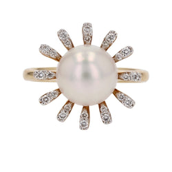 Bague perle de cutlure Akoya et diamants flocon - Castafiore