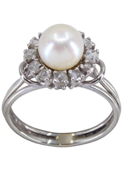 Bague perle et diamants 1950' en or blanc - Castafiore