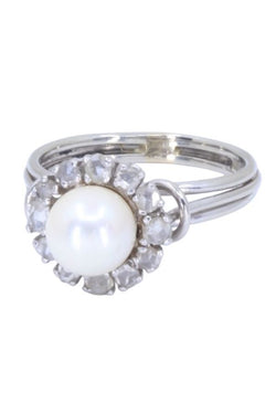 Bague perle et diamants 1950' en or blanc - Castafiore