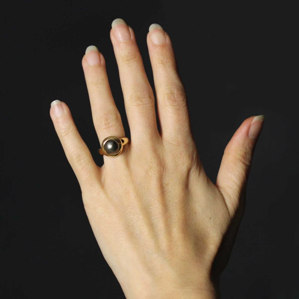Bague perle grise et or jaune - Castafiore