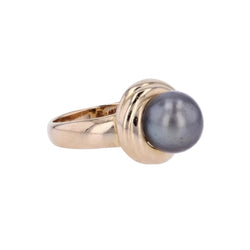 Bague perle grise et or jaune - Castafiore