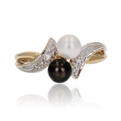 Bague perle grise perle blanche diamant - Castafiore