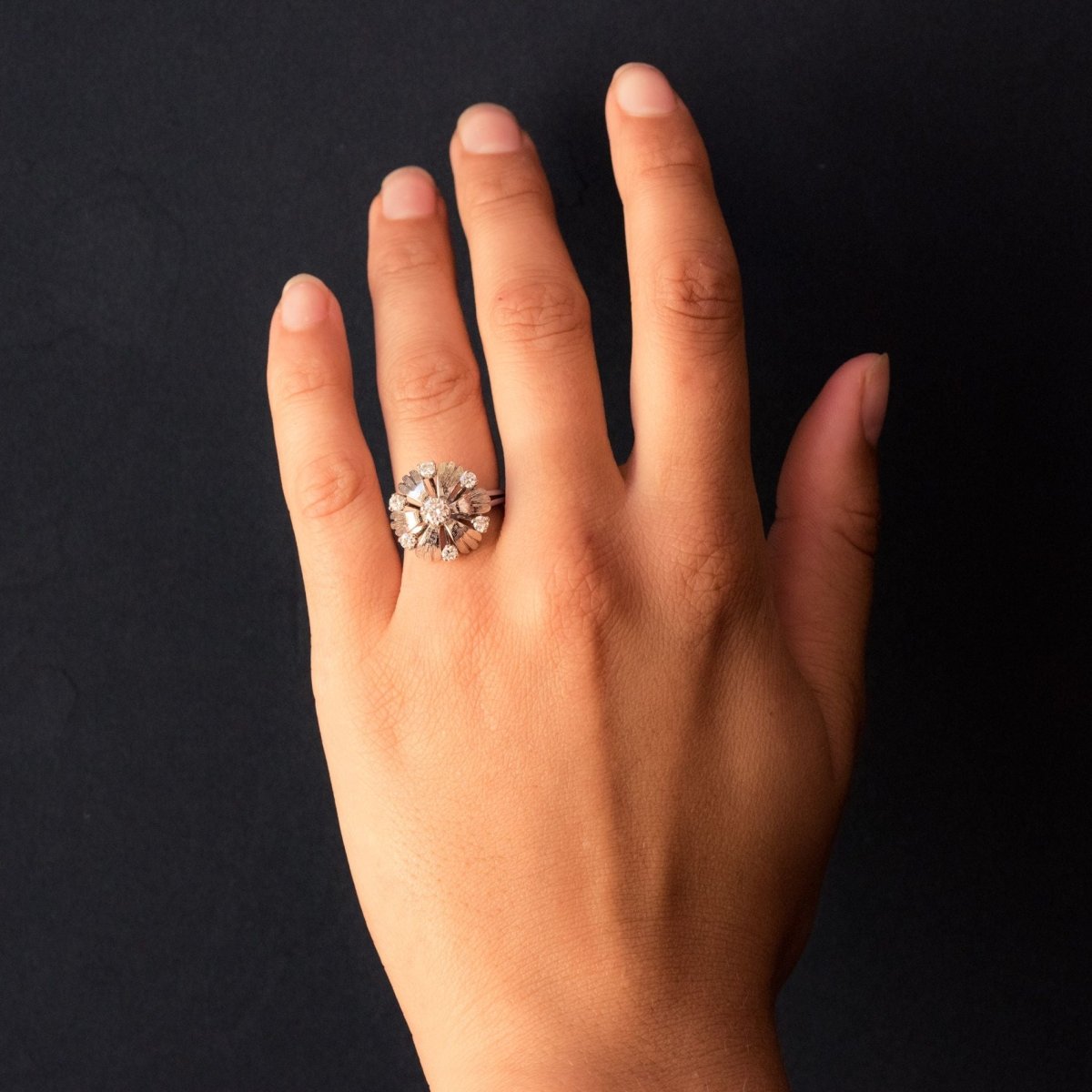 Bague pétales or blanc diamants - Castafiore