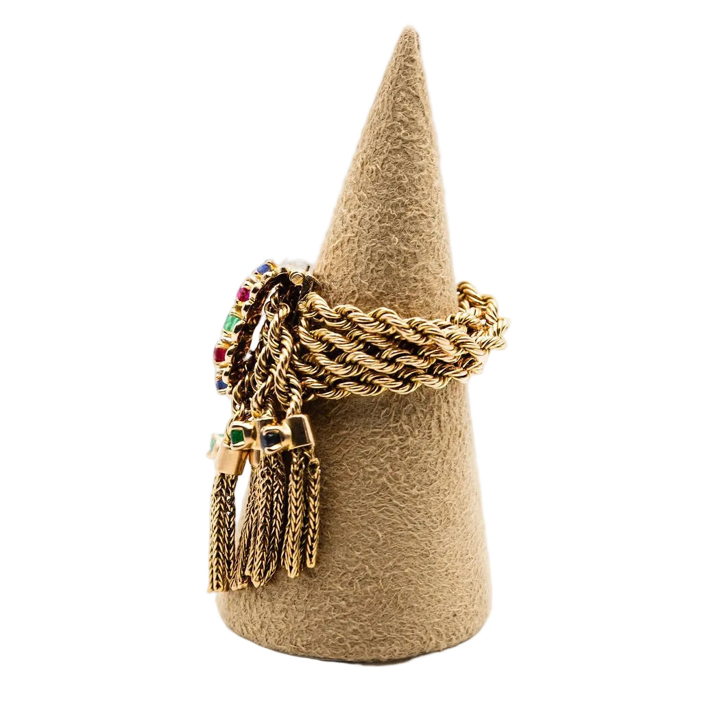 Bague petite ceinture en or jaune et rubis, saphirs, émeraudes - Castafiore