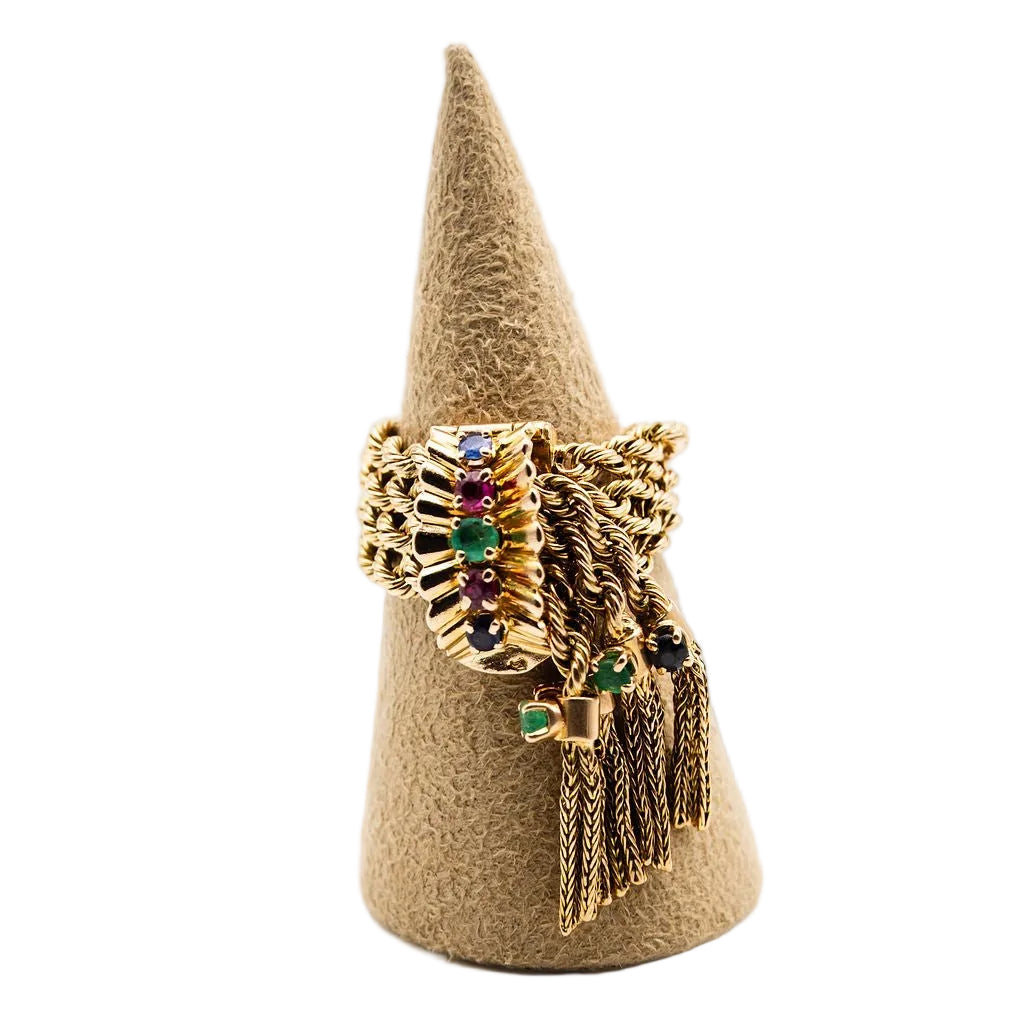 Bague petite ceinture en or jaune et rubis, saphirs, émeraudes - Castafiore