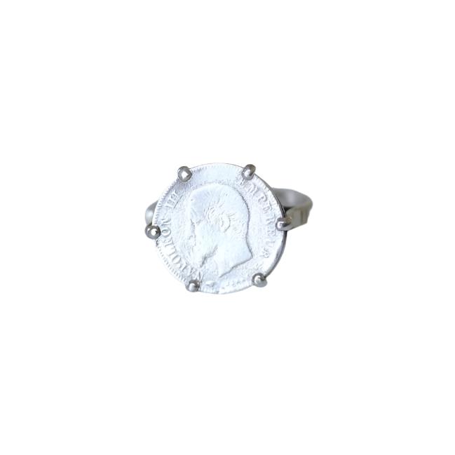 Bague pièce Napoléon 20 cent Francs sur or blanc - Castafiore