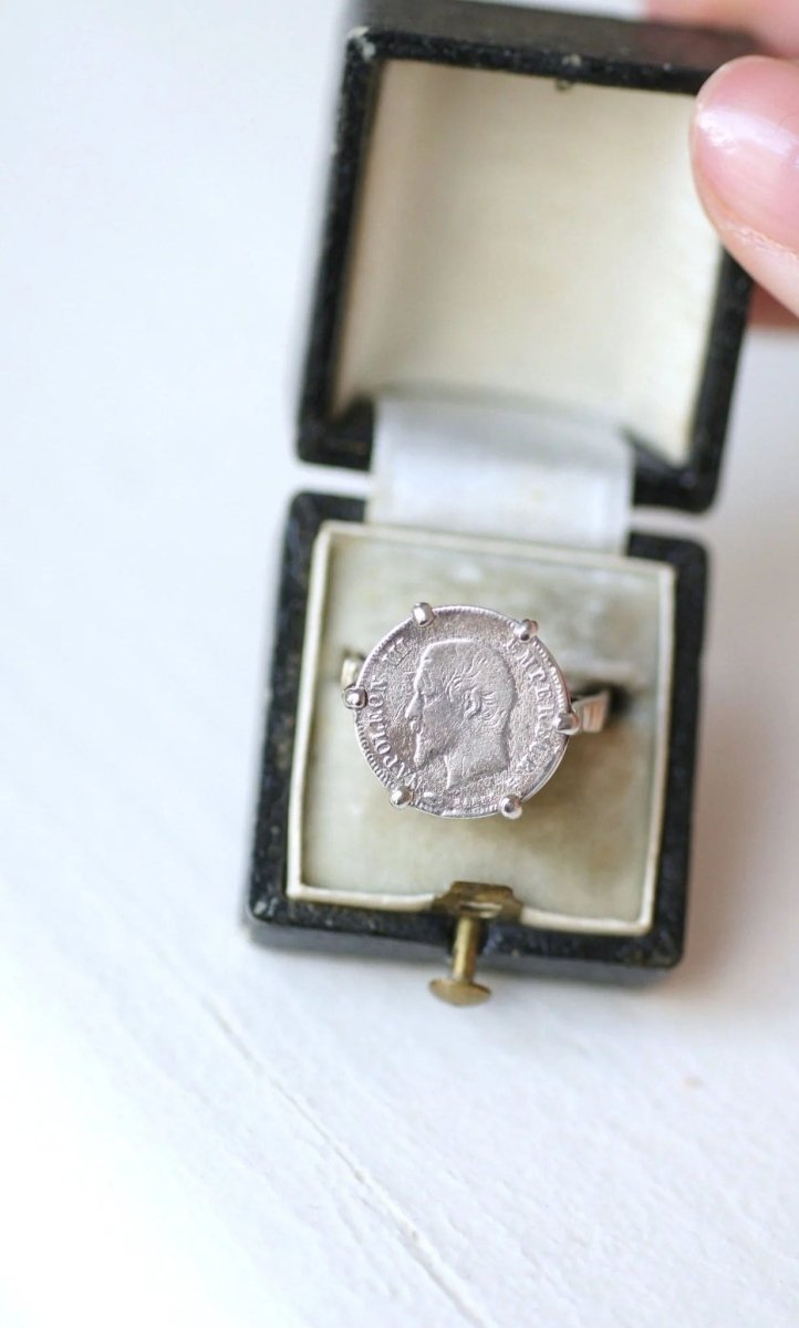 Bague pièce Napoléon 20 cent Francs sur or blanc - Castafiore