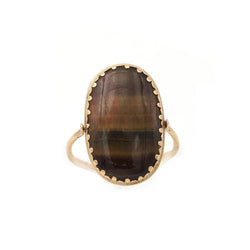 Bague PIVOTANTE Oeil - de - tigre en or jaune - Castafiore