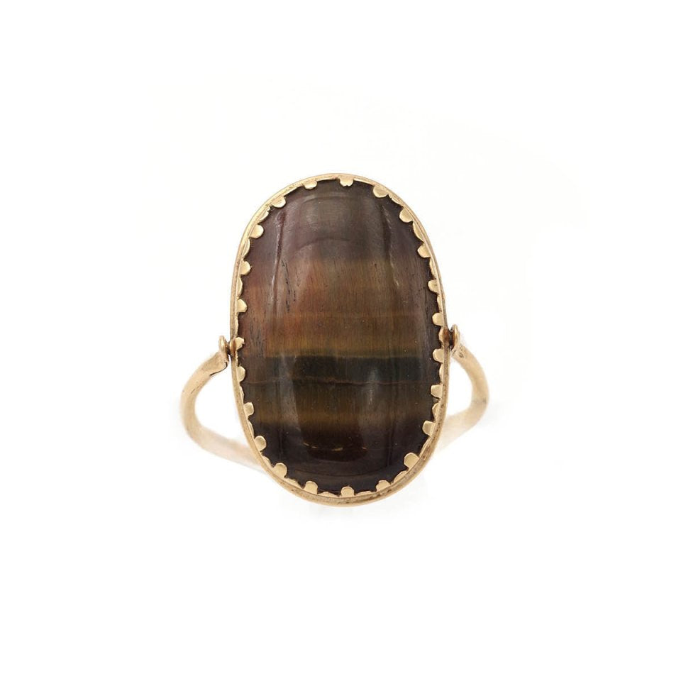 Bague PIVOTANTE Oeil - de - tigre en or jaune - Castafiore