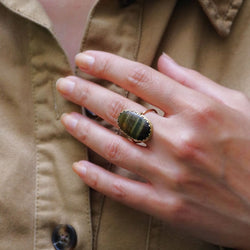 Bague PIVOTANTE Oeil - de - tigre en or jaune - Castafiore