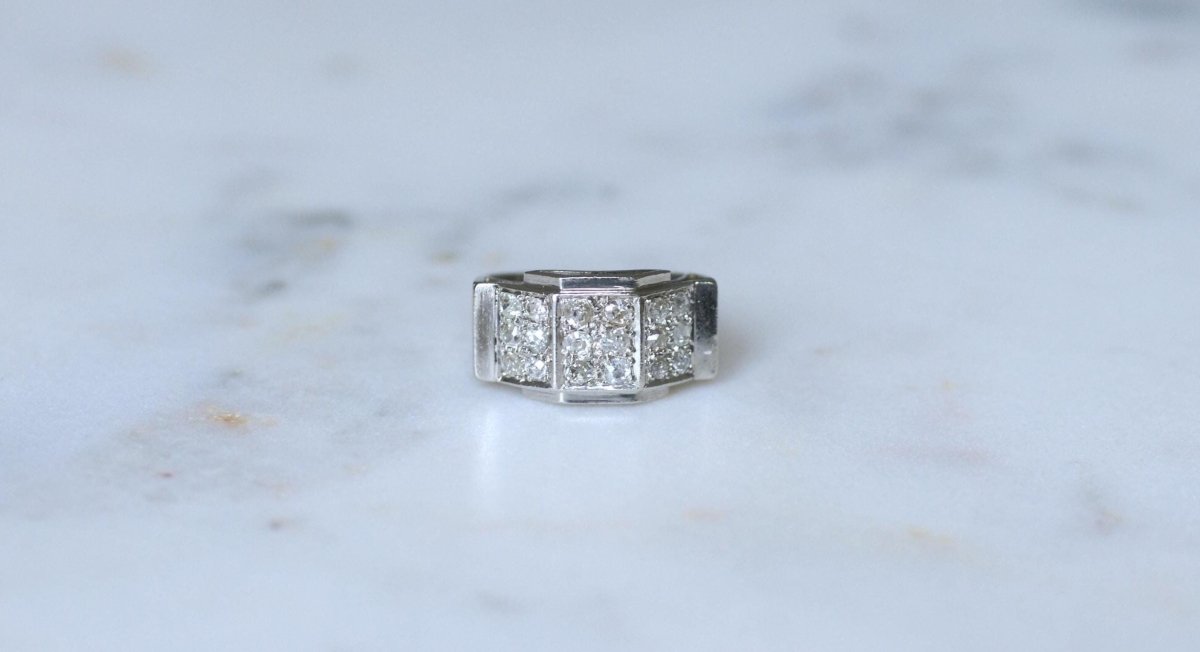 Bague Plans Art Deco Escalier Diamants sur Platine - Castafiore