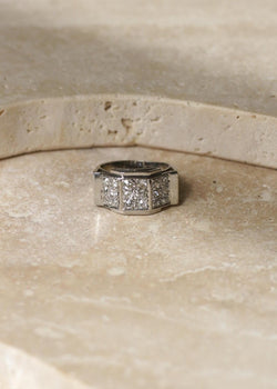 Bague Plans Art Deco Escalier Diamants sur Platine - Castafiore