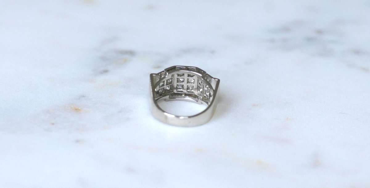 Bague Plans Art Deco Escalier Diamants sur Platine - Castafiore