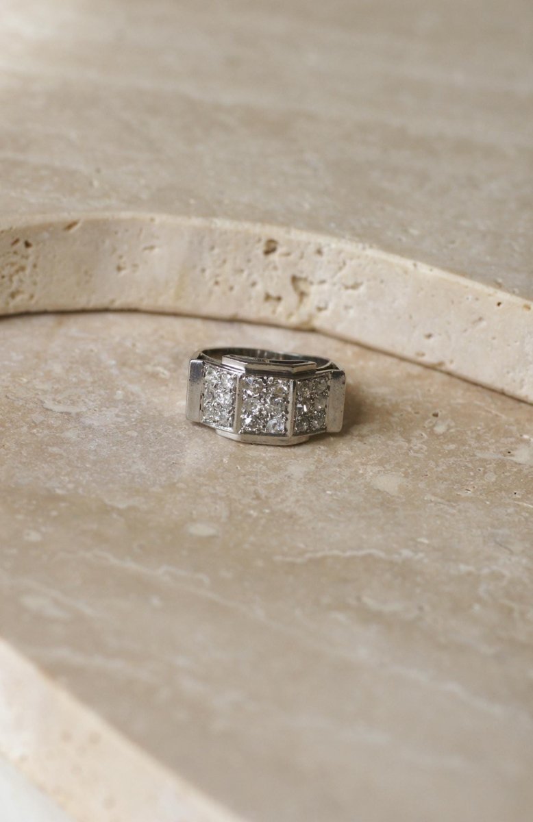 Bague Plans Art Deco Escalier Diamants sur Platine - Castafiore