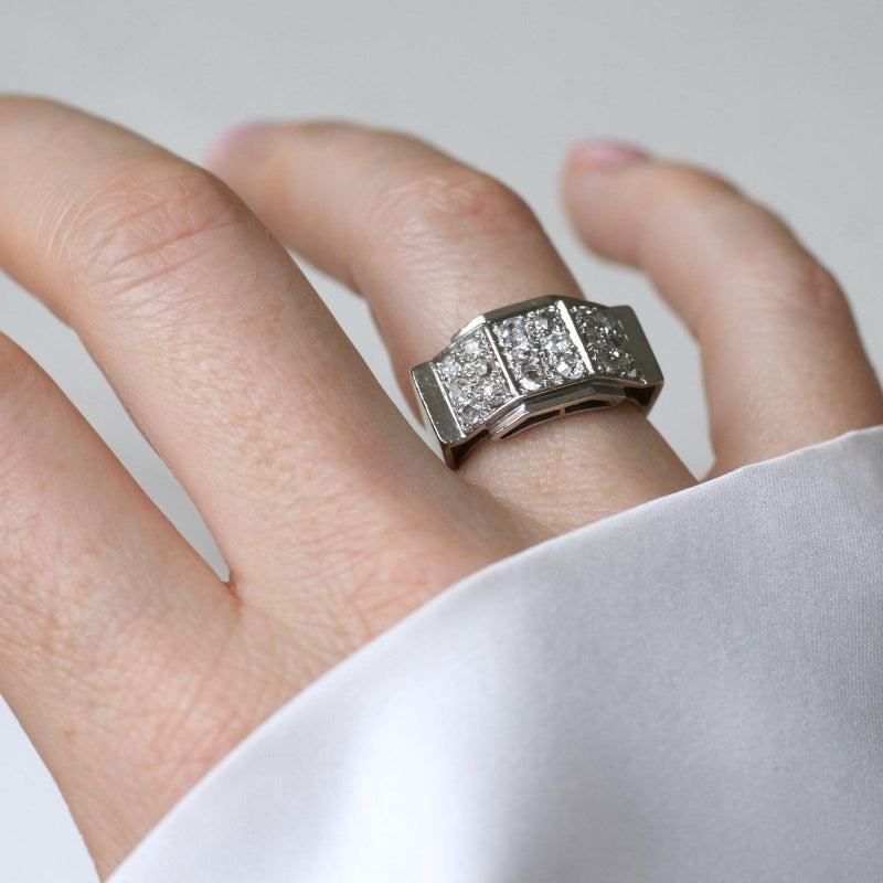 Bague Plans Art Deco Escalier Diamants sur Platine - Castafiore