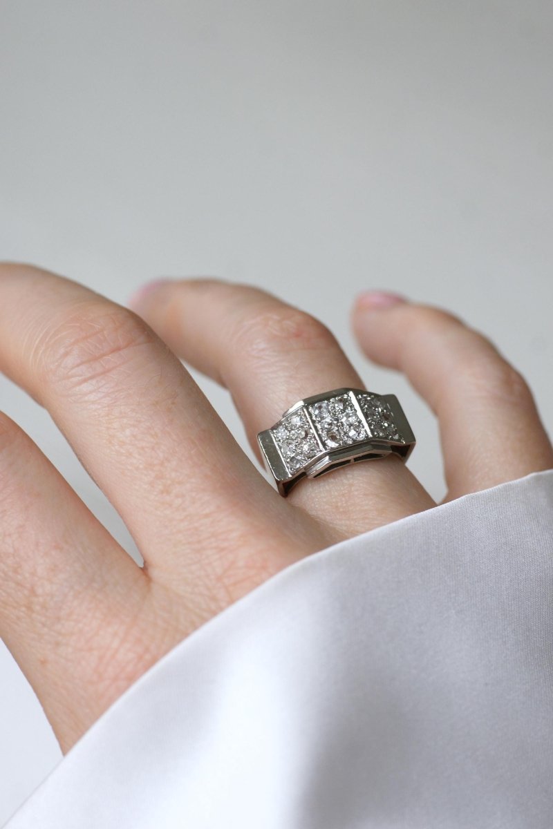 Bague Plans Art Deco Escalier Diamants sur Platine - Castafiore