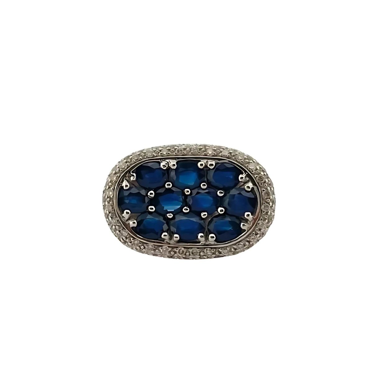 Bague plateau en or blanc saphir et diamants - Castafiore