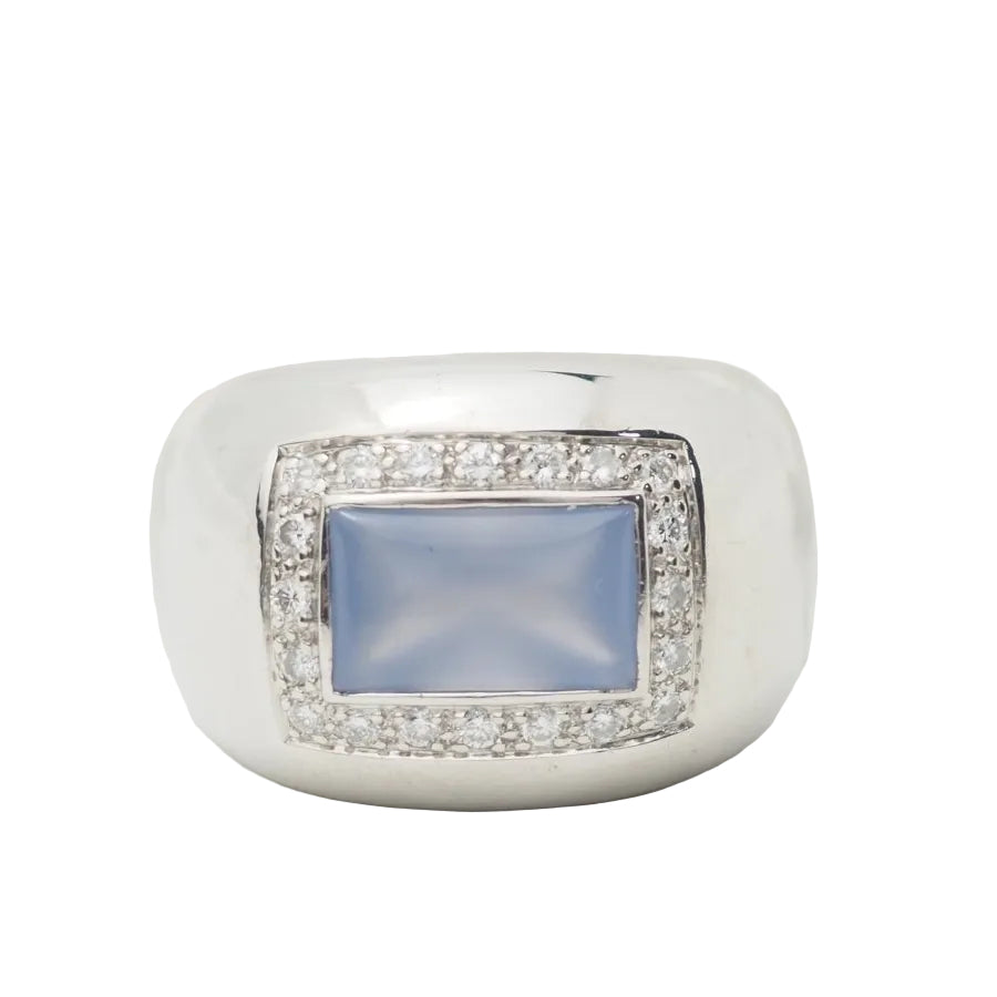 Bague Poiray en or blanc, calcédoine bleue et diamants - Castafiore