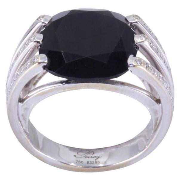 Bague POIRAY, "FIL" en or blanc, onyx et diamant - Castafiore