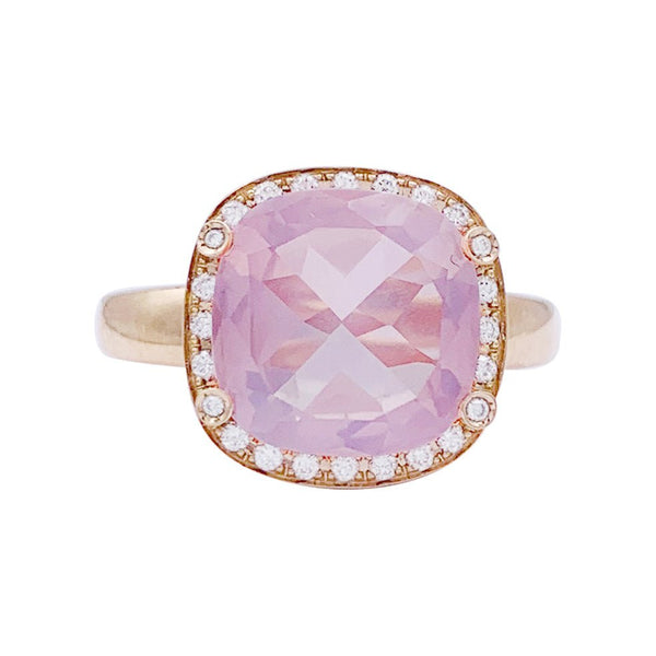 Bague Vintage Argentée Porcelaine Rose Avec Cristaux - Taille 55 - État Impeccable