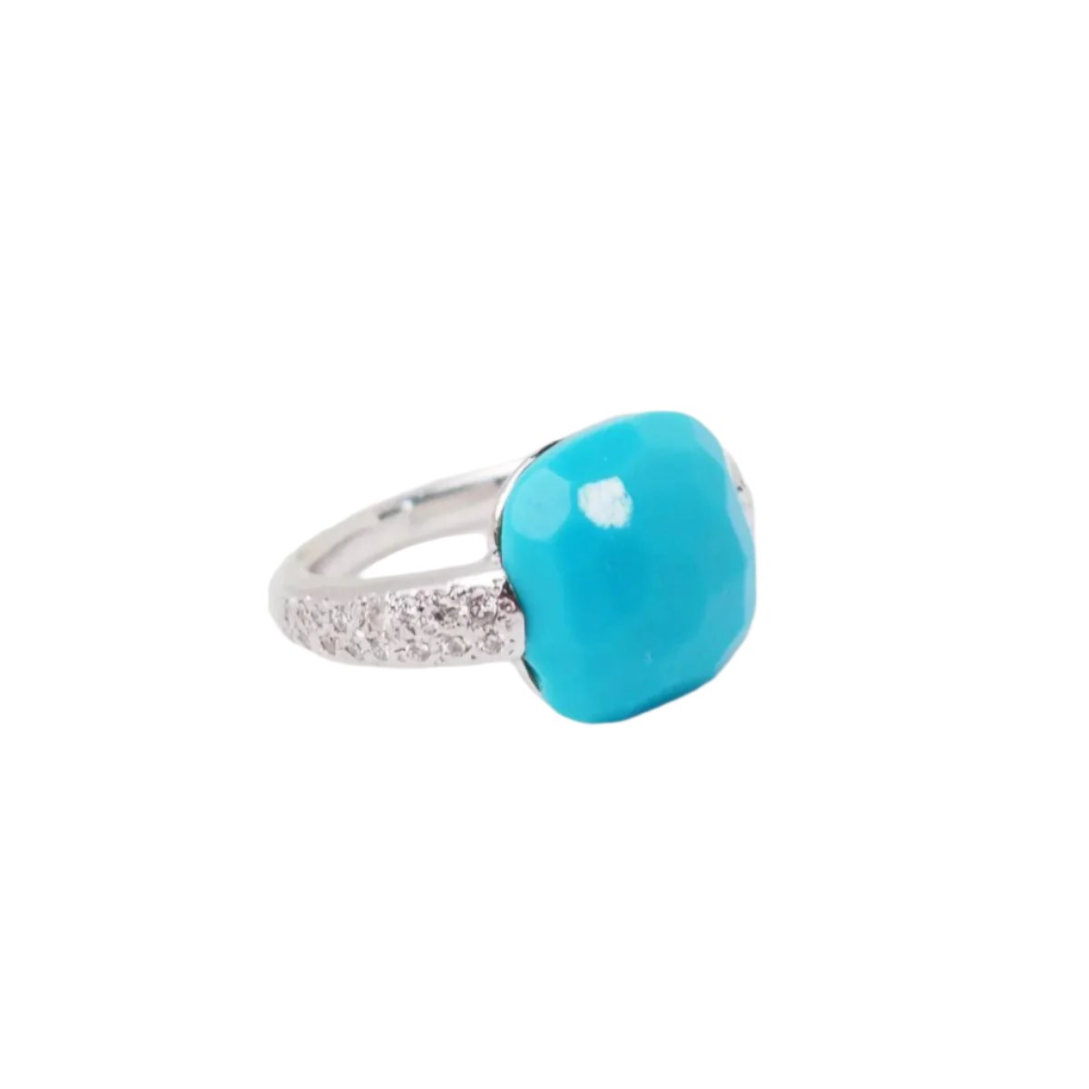 Bague POMELLATIO "Capri" en or blanc, turquoise et diamant - Castafiore