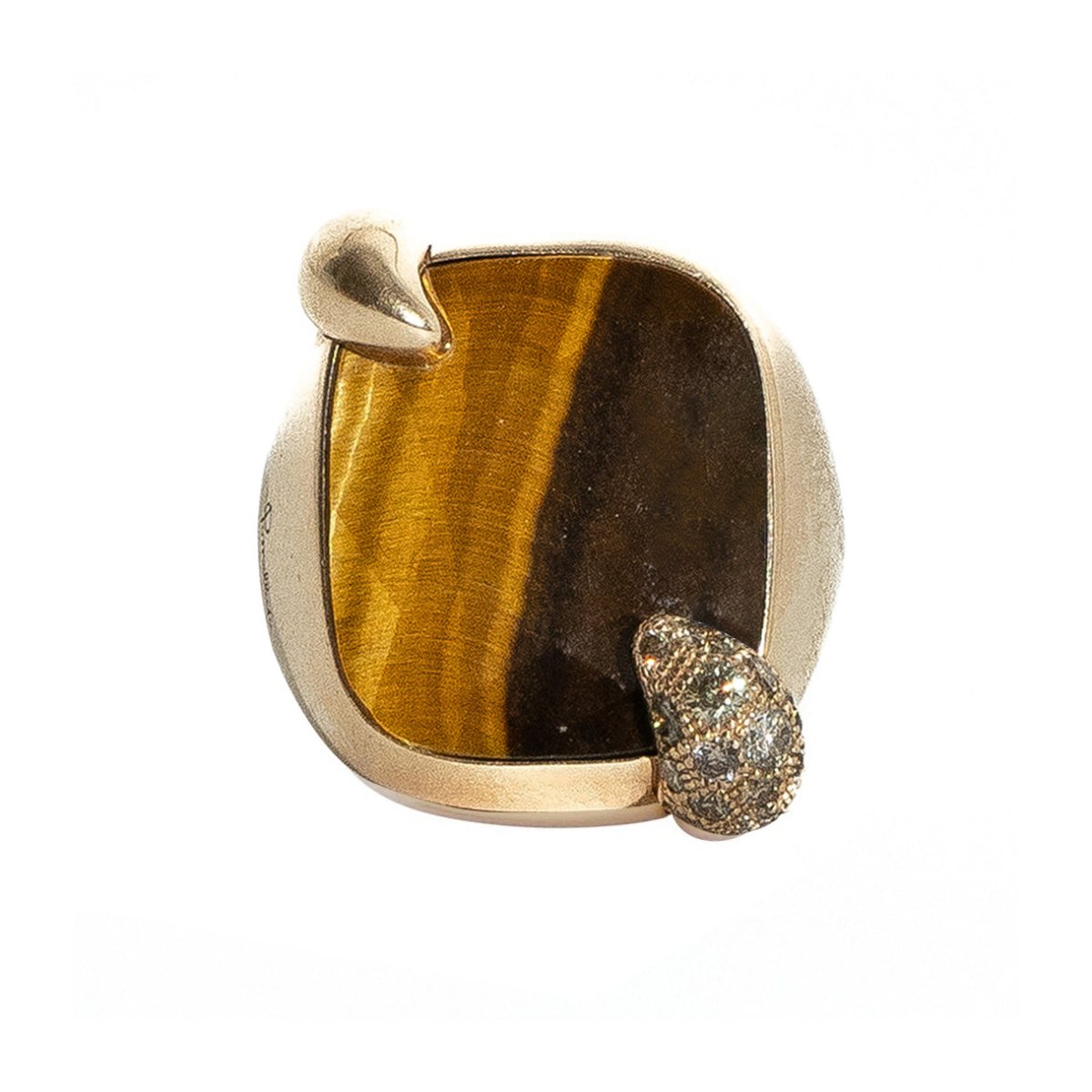 Bague POMELLATO "Ritratto" en or jaune, quartz oeil de tigre et diamants - Castafiore