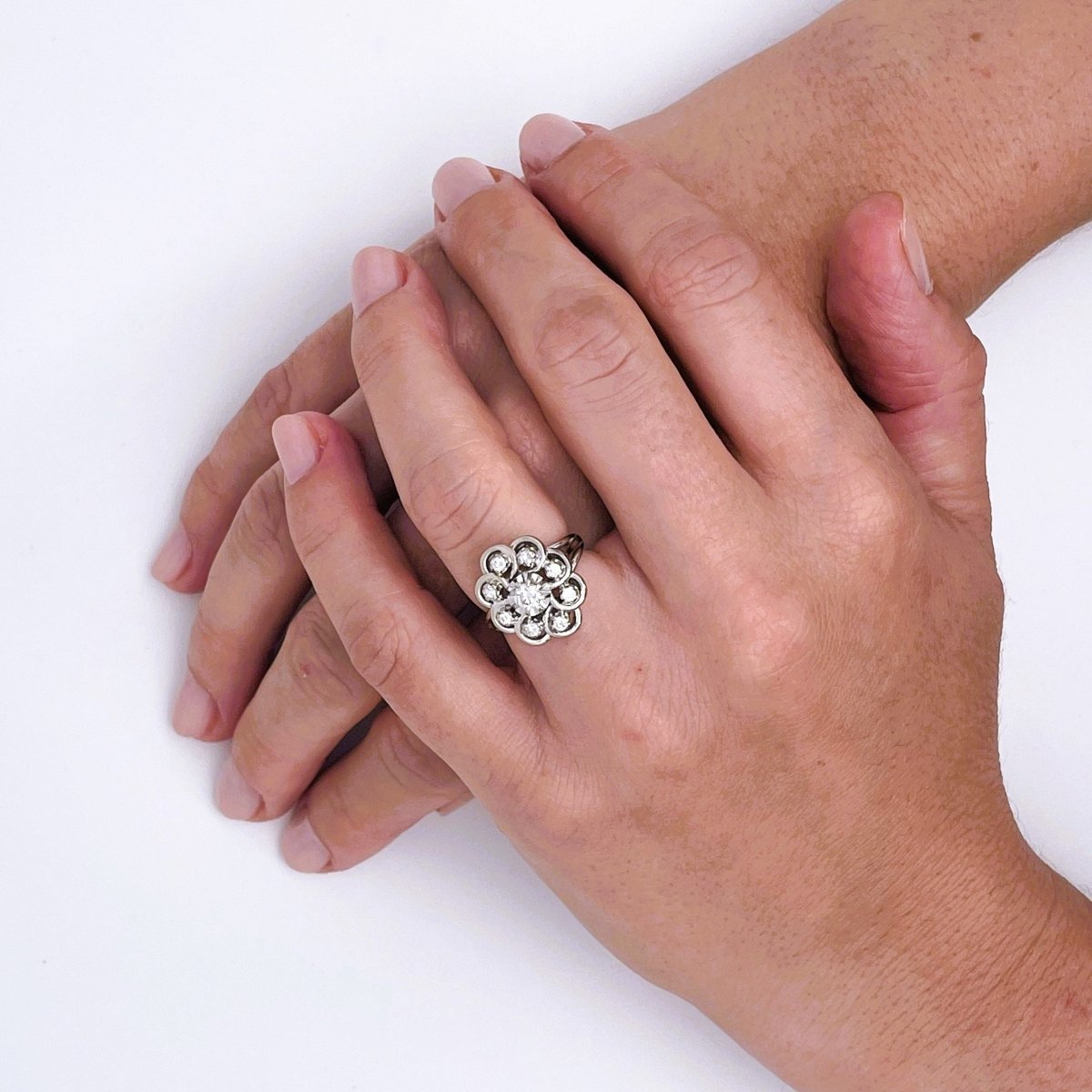 Bague Pompadour diamants en or blanc
