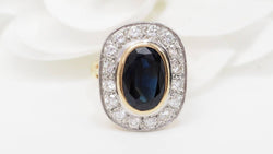 Bague pompadour en or bicolore, saphir et diamants - Castafiore