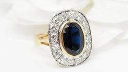 Bague pompadour en or bicolore, saphir et diamants - Castafiore