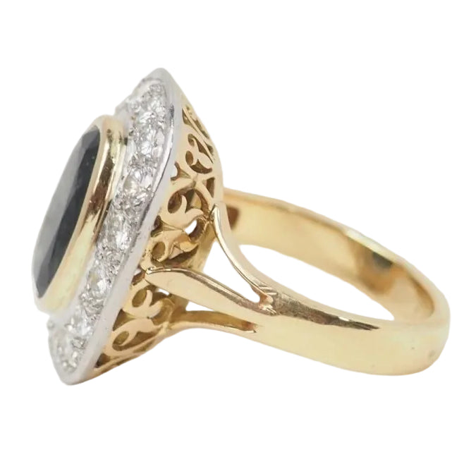 Bague pompadour en or bicolore, saphir et diamants - Castafiore