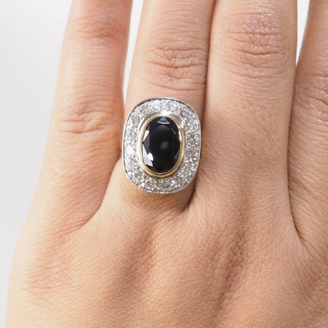 Bague pompadour en or bicolore, saphir et diamants - Castafiore