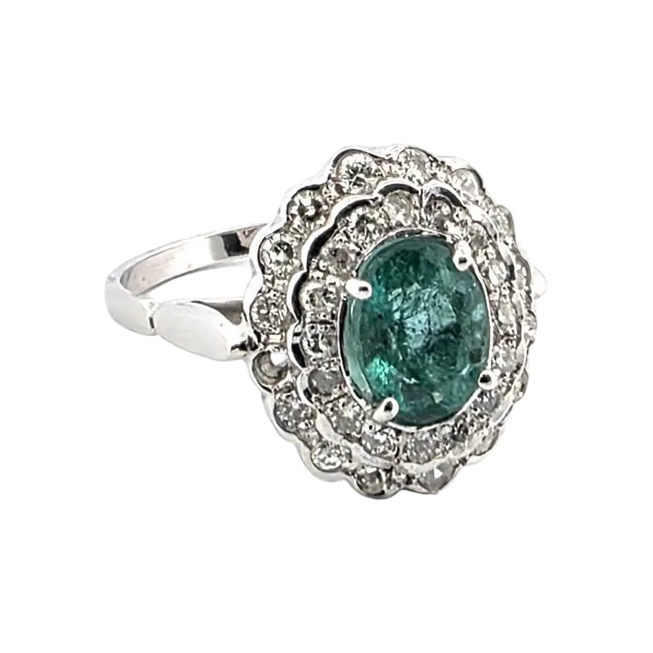 Bague Pompadour en or blanc, émeraude et diamants - Castafiore