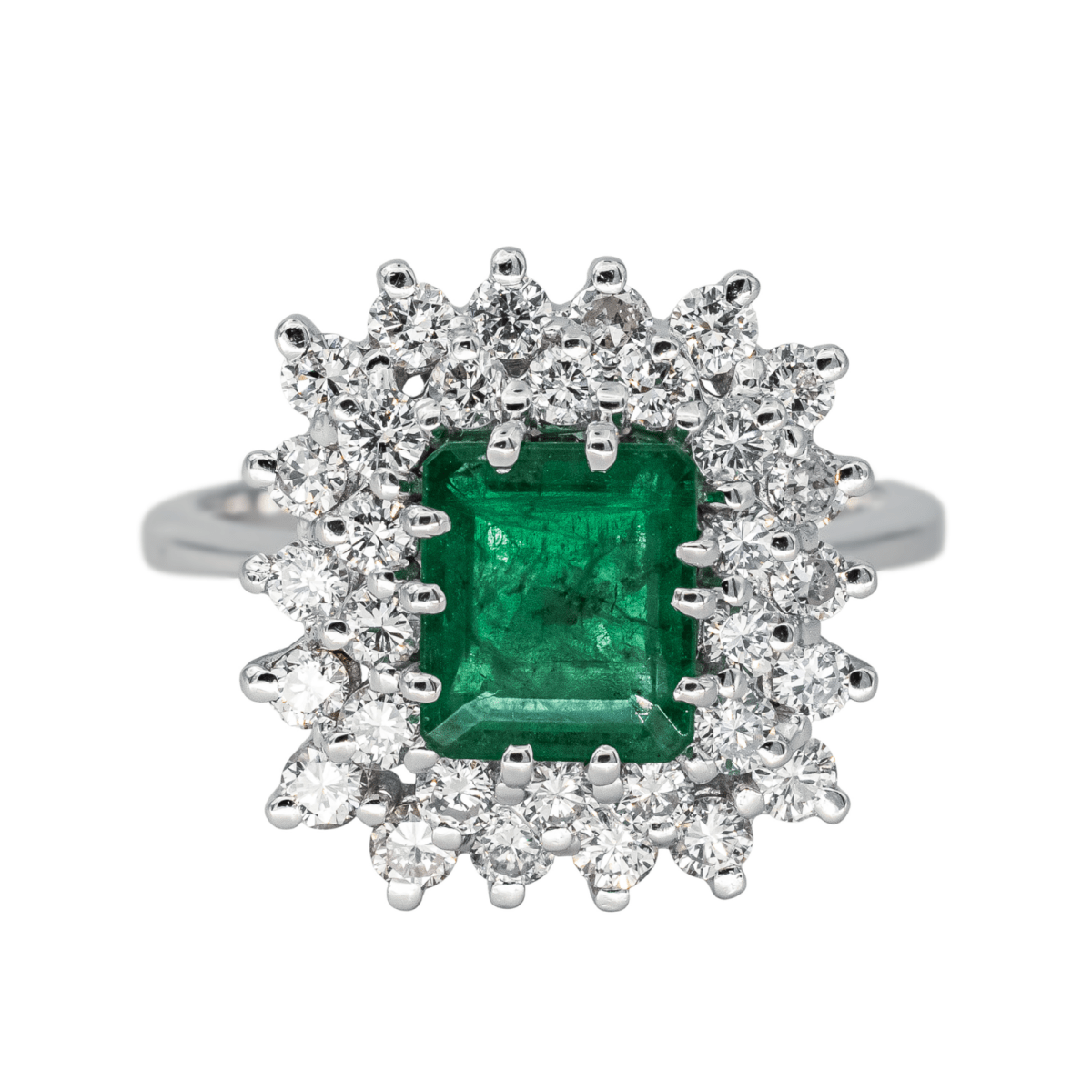 Bague Pompadour en or blanc, émeraude et diamants - Castafiore